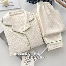 Sonho 2024 novo estilo borda verde pijamas feminino outono inverno ar algodão intercamada engrossado quente acolchoado d
