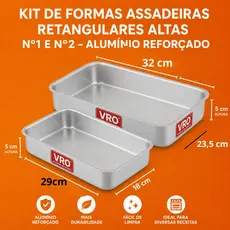Kit 2 Formas Retangulares Altas em Alumínio – Nº1 e Nº2 para Bolo, Tortas, Sobremesas e Assados