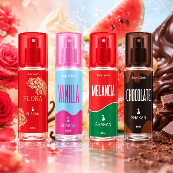 Kit Body Splash Feminino 60ml Floratta Red Vanilla Melancia Choc Doce Frutais
