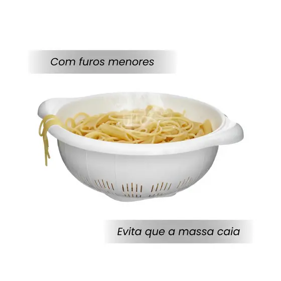 Escorredor de Massa Grande Multiuso com Pega Anatômica BPA Free: Ideal para Alimentos e Verduras