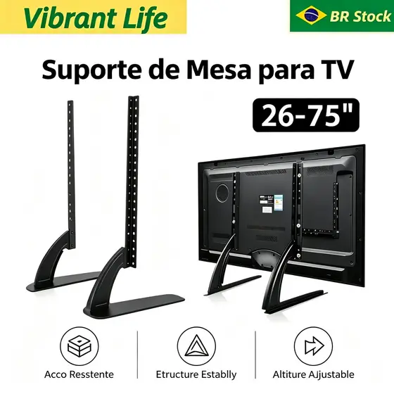 Suporte de TV de Mesa Universal 26-75” – Ajustável e Resistente para LCD, LED e Plasma