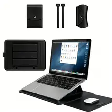 Case 3 em 1 para Notebook 15-16" MacBook Air/Pro M1/M2 – Capa de Couro Premium com Base Ergonômica e Mousepad (Preto)