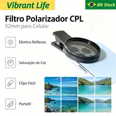 Kit 52mm Filtro Cpl Lente Polarizador Para Celular Clipe Anti Reflexo Com Estojo