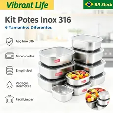 Conjunto de 6 Caixas de Almoço em Aço Inoxidável (340ml a 1400ml) com Vedação Hermética - Caixas para Refeições e Frutas