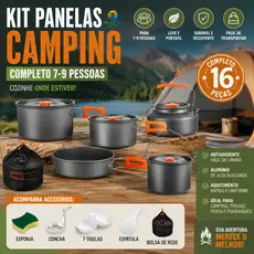 Conjunto Panelas Camping 16 Peças para Acampamento Trilhas e Piquenique