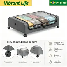 Kit 2 Caixas Organizadoras Sob a Cama com Rodinhas 80x44x16cm Dobrável Anti Poeira Grande Capacidade