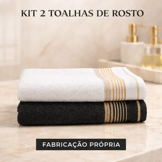 Kit  2 Toalha de Rosto Roma 45x73cm 100% Algodão Felpudo Alta Absorção Banheiro