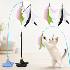 kit 2 Brinquedo Interativo Varinha Pena Com Ventosa Que Fixa No Chão Para Gatos Estímulo Caça
