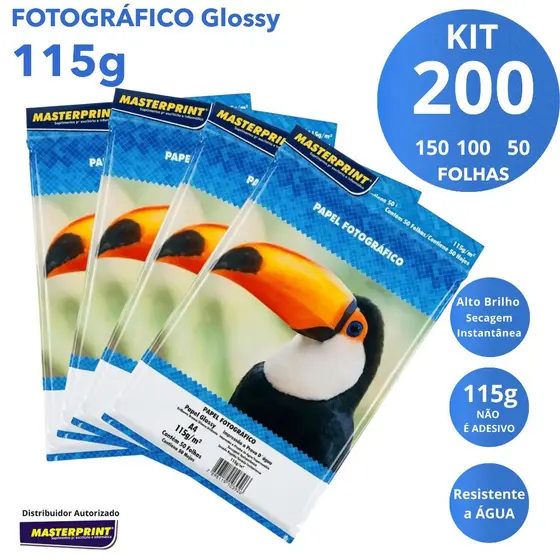 Papel Fotográfico A4 115g Brilhante Glossy Mastrerprint Resistente a Água