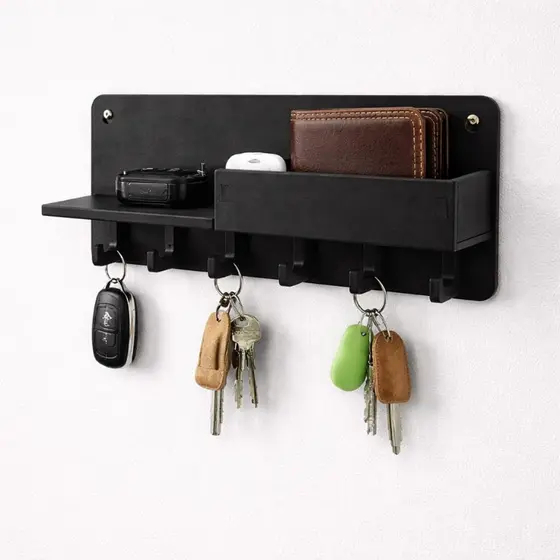 Porta Chaves Organizador Parede Decorativo Preto Moderno Ganchos Decoração Multiuso Carteira