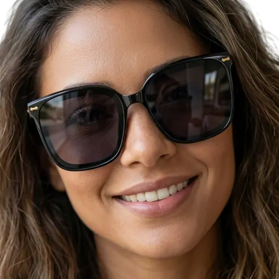 Óculos de Sol Feminino Oversized Quadrado Preto Elegante UV400 Fashion Premium MD-08