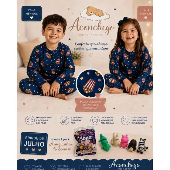 PIJAMA MOLETINHO PIPOCA - BRINDE 1 PACK AMIGUINHOS DO SONO