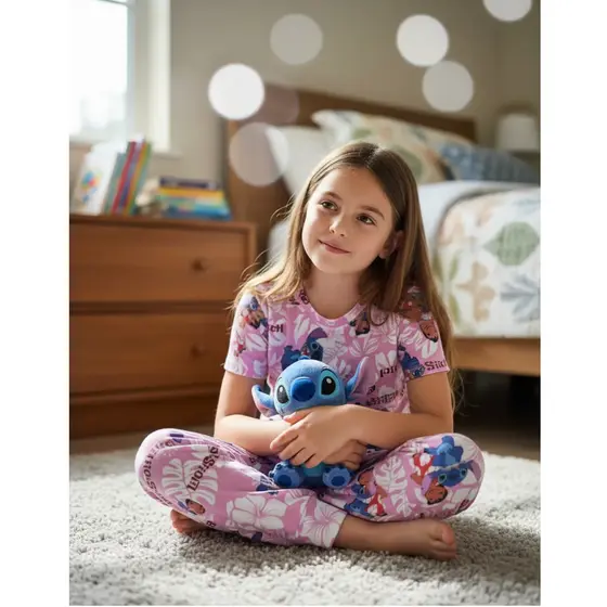 Pijama Infantil Aconchego Conforto Total Manga Curta Estampa Lilo e Stitch.