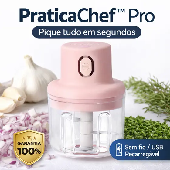 Mini Triturador Elétrico USB 250ml 3 Lâminas Aço Inox Sem Fio PraticaChef Pro Portátil Cozinha