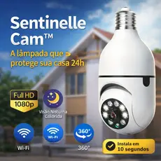 Câmera Lâmpada WiFi 360° Full HD 1080p Sentinelle Cam Visão Noturna Segurança com Áudio e App