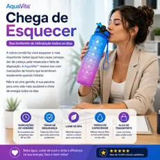 AquaVita 1 Litro – Marcador de Horário e Frases Inspiradoras - (Cores Sortidas)