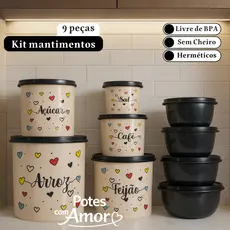 Kit de potes mantimentos cozinha 5 peças + 4 potes organizadores