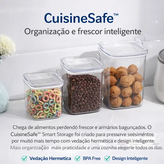 Kit 3 Potes Herméticos Empilháveis Transparente Vedação BPA Free Organizador Cozinha Luxo