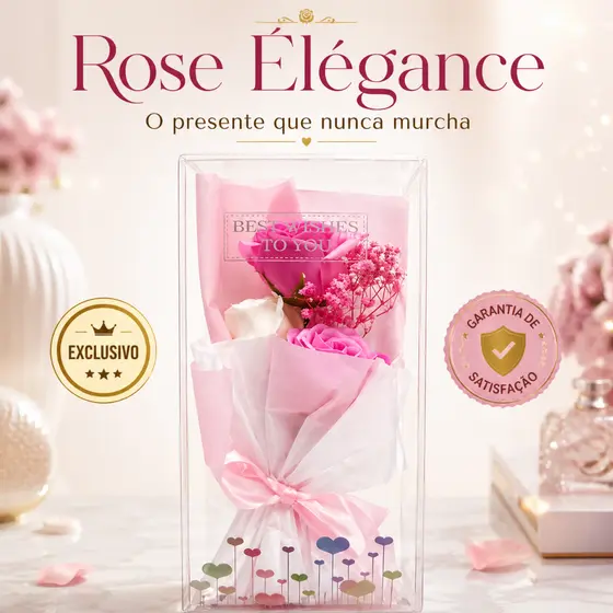 Rose Élégance Box Buquê Rosa Eterna Decorativo Luxo Presente Romântico Caixa Transparente Pratica