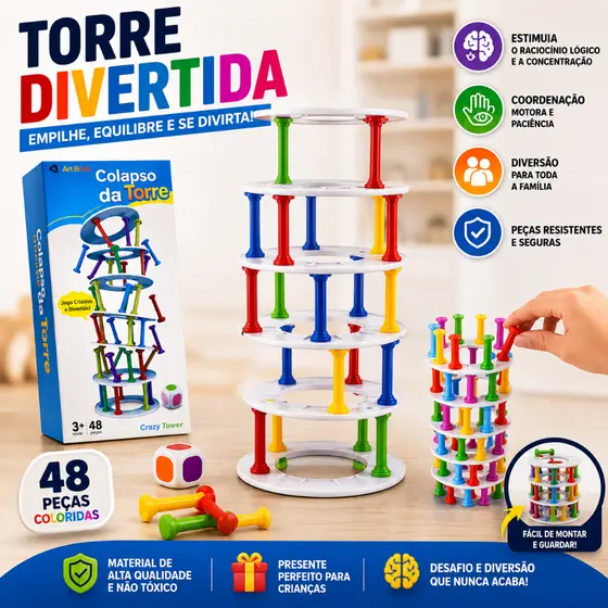 Jogo Derruba Torre Infantil Educativo Estratégia Equilíbrio Diversão Família Amigos Crianças Festa