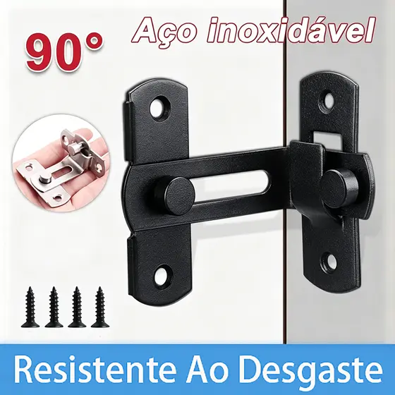 Trava 90° Trinco Tranca Fecho Angular em L Graus Gavetas Portas Janelas Tramela Portão Aço Instalação simples