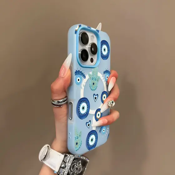 Olho Turco Capa Capinha Para iPhone 16 15 14 Plus 13 12 Pro Max 2 Em 1 Ímã Forte Integrado Anti-impacto