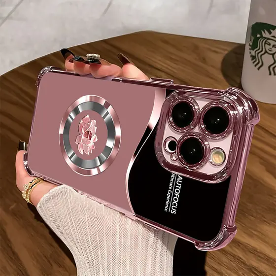 Rosa Luxuoso Capa Capinha Para iPhone 16 15 14 Plus 13 12 11 Pro Max 2 Em 1 Anti-Queda De Quatro Cantos Não Amarela