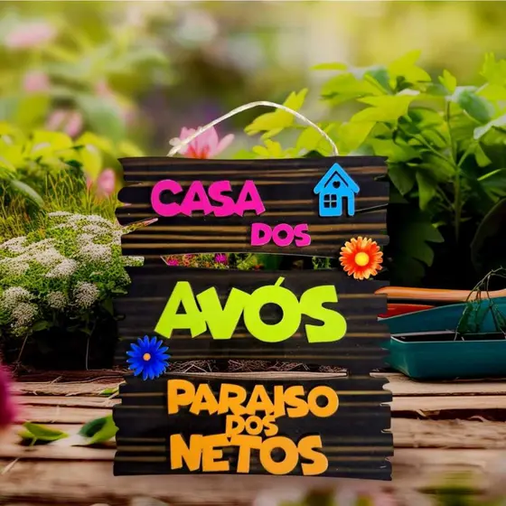 Quadro Decorativo Casa dos Avós Paraíso dos Netos Plaquinha Colorida Decoração Diversificada
