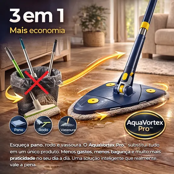 Mop Giratório 360 Super Absorvente Limpeza Prática Residencial Sustentável Reutilizável