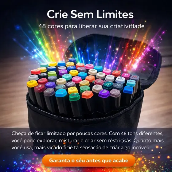 Kit Canetas 48 Cores Ponta Fina e Grossa Precisão Profissional Creativix Pro Secagem Rápida Estojo