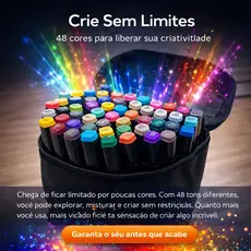 Kit Canetas 48 Cores Ponta Fina e Grossa Precisão Profissional Creativix Pro Secagem Rápida Estojo
