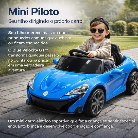Blue Velocity GT Carro Elétrico Infantil 6V Mini Supercar Esportivo Criança Bateria Recarregável