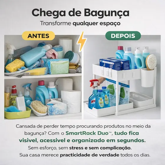 Organizador Multiuso 2 Níveis com Bandeja Corrediça SmartRack Duo™ White Cozinha Banheiro