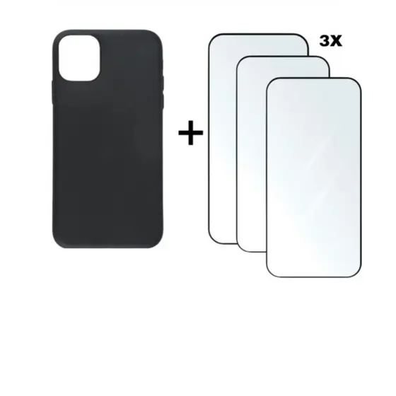 Kit 4em1 Case Preta + 3X Película de Vidro Temperado 3D Para iPhone 11 12 13 14 15 16 17 Pro Max