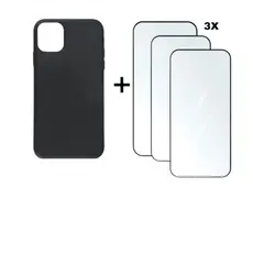 Kit 4em1 Case Preta + 3X Película de Vidro Temperado 3D Para iPhone 11 12 13 14 15 16 17 Pro Max