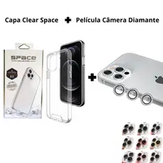 Kit Capa Clear Space  Transparente + Película De Câmera Diamante 11 12 13 14 15 16 - Linha Premium