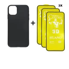 Kit 4em1 Case Preta + 3X Película Cerâmica Fosca Para iPhone 11 12 13 14 15 16 Pro Max