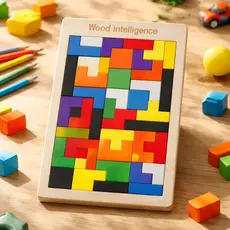 Quebra-Cabeça 3D de Madeira Arco-Íris Tetris Tangram Brinquedo Educativo Montessori para Crianças