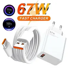 Carregador Turbo 67W Fonte e Cabo Tipo C 6A Carga Ultra Rápida Compatível Com Xiaomi