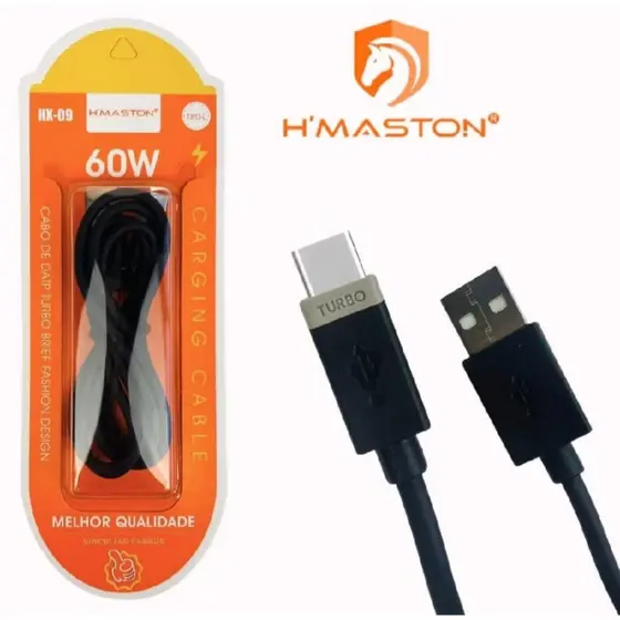 Cabo USB Tipo C 60W Hmaston Carregamento Super Rapido 1Metro Cor Preto