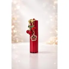 Lip Gloss Chaveiro Cereja – Vermelho com Pendentes Dourados e Strass