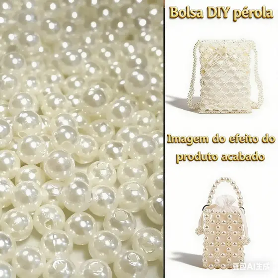 Pérola ABS Inteira Creme com Furo 6mm - Pedra para Artesanato - Colar, Pulseira e Brinco 100-1000pcs