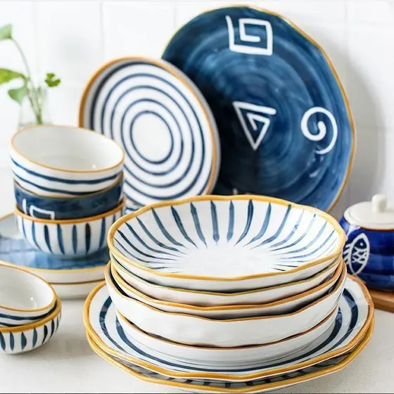Conjunto de talheres de cerâmica estilo japonês, prato de macarrão instantâneo, tigela de cerâmica, conjunto de pratos c