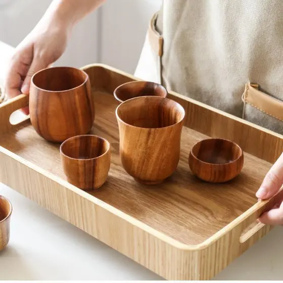 Copo de madeira estilo simples japonês, copo de chá de madeira de acácia, água potável, xícara de chá de acácia, copo pe