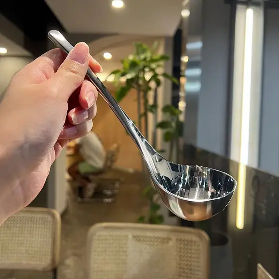 Colher de sopa de aço inoxidável 304, alça curta Extra grossa, colher grande de grande diâmetro, sopa doméstica de quali