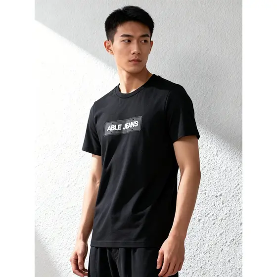 Super econômico genuíno capaz JEANS camiseta masculina de manga curta em torno do pescoço verão puro algodão carta impre