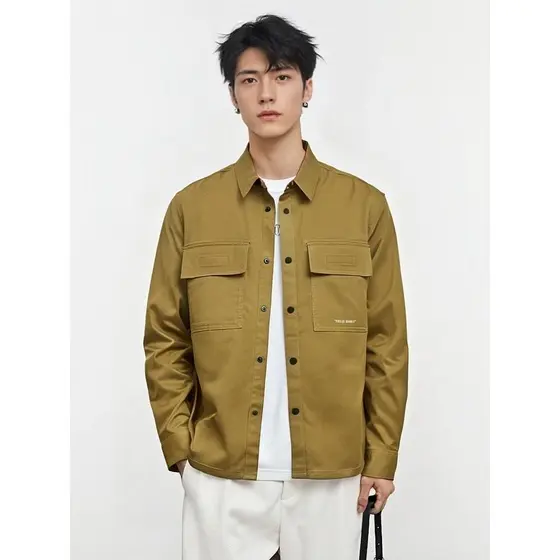 [Bem-estar Super econômico] CAPAZ JEANS Jaqueta masculina tipo camisa com ferramentas de algodão confortável jaqueta elá