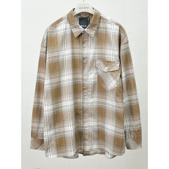 [Grande bem-estar] Camisa masculina xadrez de manga comprida capaz JEANS juventude solta casual Commuter camisa masculin
