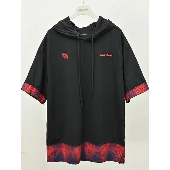 Imaginação chinesa homens mulheres mesmo estilo com capuz solto cor combinando camiseta puro algodão preto capaz JEANS c