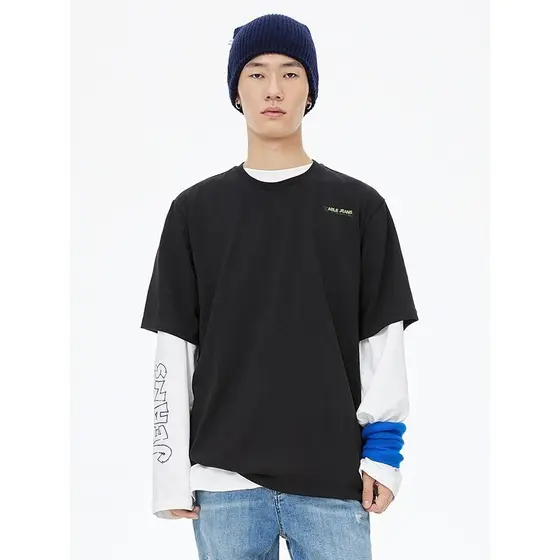 Snoopy masculino feminino mesmo estilo impresso em torno do pescoço de manga curta camiseta capazjeans novo estilo preto